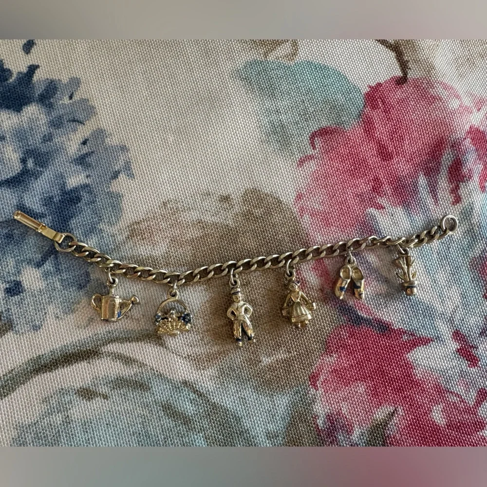 Danish Themed Children’s Silver Charm Bracelet Unique Charms Dutch Clogs Vintage